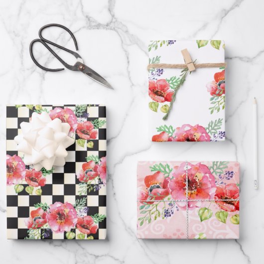 ポピーお洒落ラッピング紙セット3 ラッピングペーパーシート (正面)