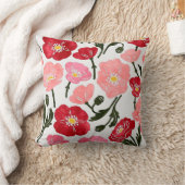 ポピーかわいらしの花ピンク赤い花柄 クッション (ブランケット)