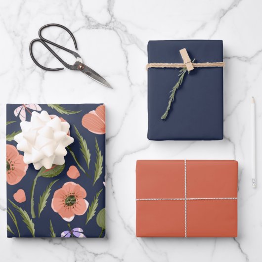 ポピーかわいらしをテーマにした花柄 ラッピングペーパーシート (正面)