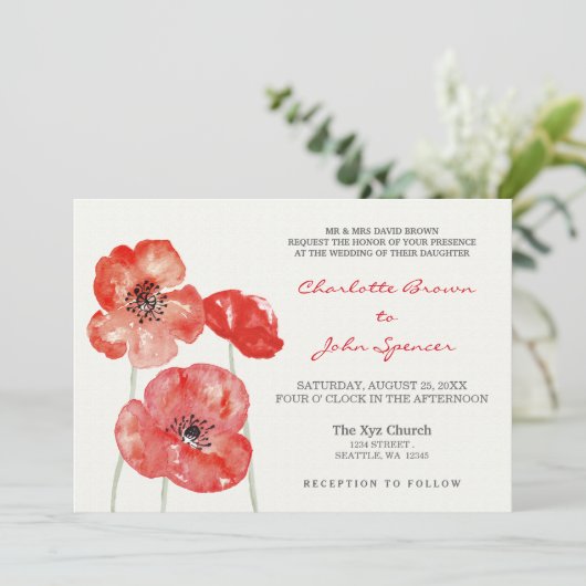 ポピーかわいらしスモダンフローラ結婚式 招待状 (スタンド正面)