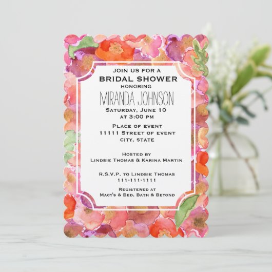 ポピーかわいらしズウォーターカラーブライダルシャワー 招待状 (スタンド正面)