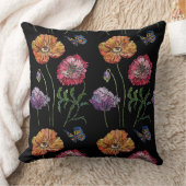 ポピーかわいらしズブラックウォーター色の花フローラ クッション (ブランケット)