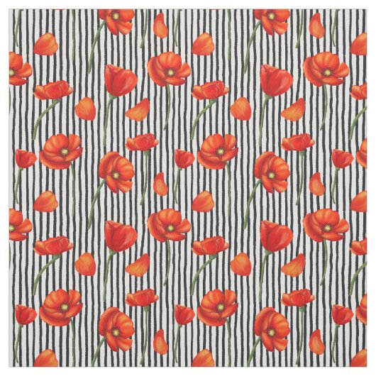ポピーとストライプ ファブリック (見本)