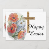 ポピーとデイジーフローラとクロス復活祭 シーズンカード (正面/裏面)