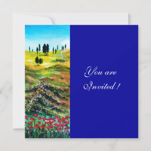ポピーとトスカーナの風景、青 招待状 (正面)