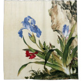 ポピーとバタフライフラワーファインアート シャワーカーテン (正面)