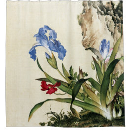 ポピーとバタフライフラワーファインアート シャワーカーテン