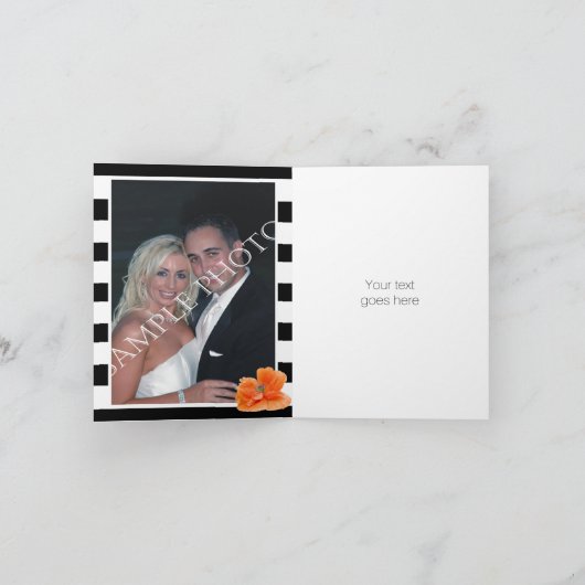 ポピーとブラックホワイトのストライプ ウェディング サンクス サンキューカード (内部)