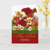 ポピーとロリケートパロットと名前誕生日 カード (黄色い花)