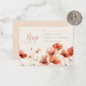 ポピーとワイルドフラワーウェディングRSVP ノートカード (正面/裏面インサイチュ)
