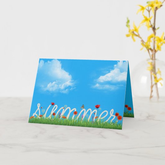 ポピーと幸せな夏のロープデザイン カード (黄色い花)