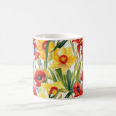 ポピーと水仙の明るいアート コーヒーマグカップ (中央)