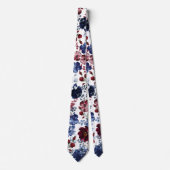 ポピーと牡丹レッドホワイト&ブルー結婚ズ ネクタイ (正面)