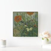 ポピーと蝶by Vincent Vanゴッホ スクエア壁時計 (ホーム)