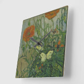 ポピーと蝶by Vincent Vanゴッホ スクエア壁時計 (傾斜)