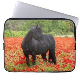 ポピーなフィールドのラップトップSで美しい黒い牡丹 ラップトップスリーブ