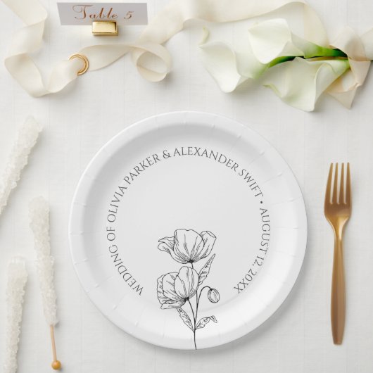 ポピーな花シンプル々エレガントな結婚式 ペーパープレート (ウェディング)