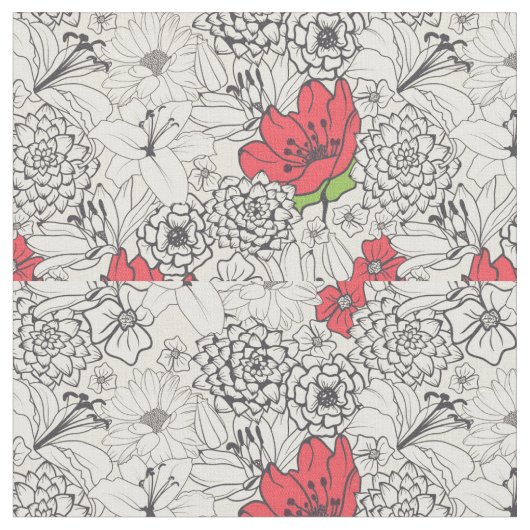 ポピーな花園の模様 ファブリック (クローズアップ)