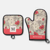 ポピーな花園の模様 鍋つかみ&鍋敷きセット (正面)