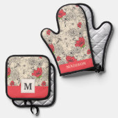 ポピーな花園の模様 鍋つかみ&鍋敷きセット (正面/裏面)