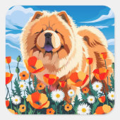 ポピーに囲まれたチャウチャウ スクエアシール (正面)
