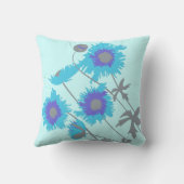 ポピーのアクア、ブルー、紫のグレー装飾用クッション クッション (裏面)