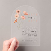 ポピーのオレンジ色の花の結婚式の日付を保存 アクリル招待状 (インサイチュ (ポータブル))