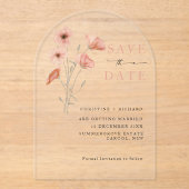 ポピーのオレンジ色の花の結婚式の日付を保存 アクリル招待状 (正面)