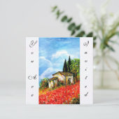 ポピーのトスカーナの風景 赤い花の野原 白 招待状 (スタンド正面)