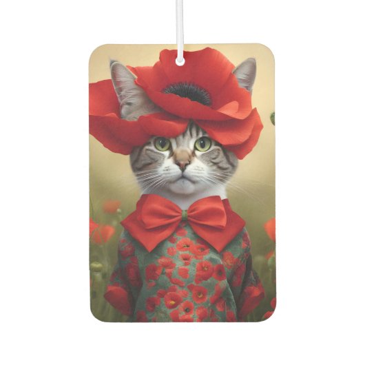 ポピーのドレスを着た猫 カーエアーフレッシュナー (正面)