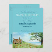 ポピーのフィールド水の色の結婚式の日付を保存 案内ポストカード (正面/裏面)