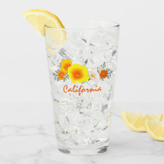 ポピーのブーケとカリフォルニア文字グラス杯 タンブラーグラス