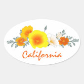 ポピーのブーケとカリフォルニア文字ステッカー 楕円形シール (正面)