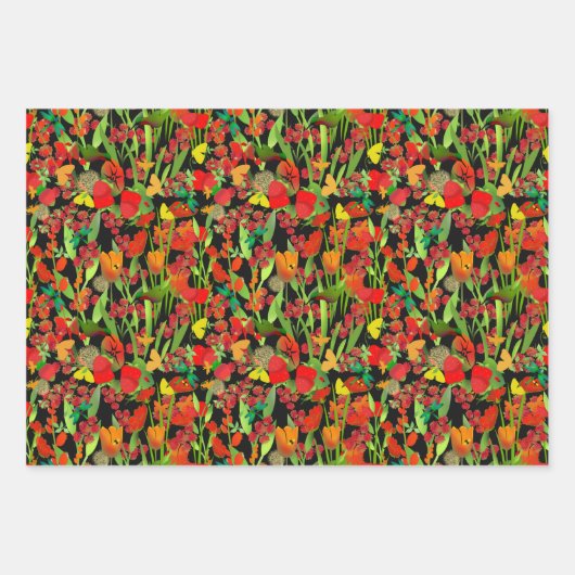 ポピーのワイルドフラワーガーデン盛り合わせギフトラップ ラッピングペーパーシート (正面)