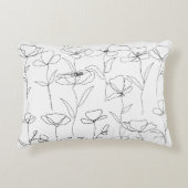 ポピーのワイルドフラワーブラックとホワイトミニマルフローラ アクセントクッション (正面)