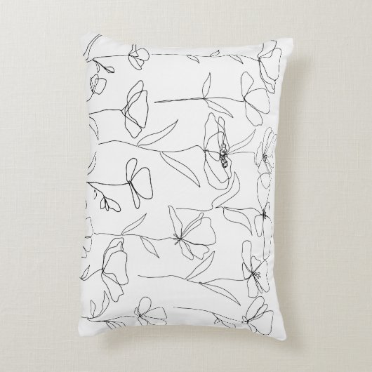 ポピーのワイルドフラワーブラックとホワイトミニマルフローラ アクセントクッション (裏面(縦))
