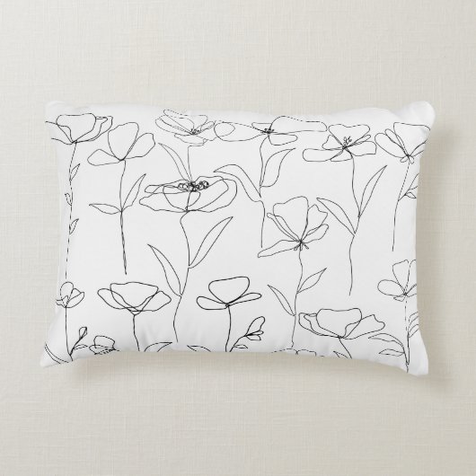 ポピーのワイルドフラワーブラックとホワイトミニマルフローラ アクセントクッション (裏面)