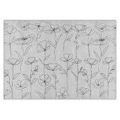 ポピーのワイルドフラワーブラックとホワイトミニマルフローラ カッティングボード (正面)