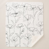 ポピーのワイルドフラワーブラックとホワイトミニマルフローラ シェルパブランケット (正面)