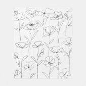 ポピーのワイルドフラワーブラックとホワイトミニマルフローラ フリースブランケット (正面)