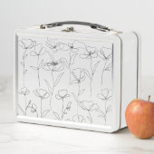 ポピーのワイルドフラワーブラックとホワイトミニマルフローラ メタルランチボックス (インサイチュ)