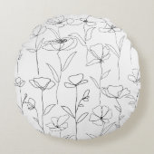 ポピーのワイルドフラワーブラックとホワイトミニマルフローラ ラウンドクッション (正面)