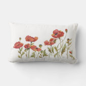 ポピーの優雅な赤い花の踊り水色 ランバークッション (裏面)