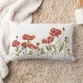 ポピーの優雅な赤い花の踊り水色 ランバークッション (ブランケット)