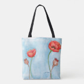 ポピーの土地の詩、ソフトブルーウォーターの色のトート トートバッグ (裏面)