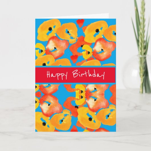 ポピーの大きな花のアート 赤 オレンジ カード (正面)