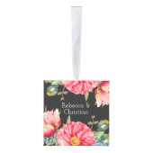 ポピーの水彩パーソナライズされた結婚花 キューブオーナメント (右)