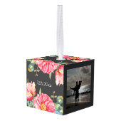 ポピーの水彩パーソナライズされた結婚花 キューブオーナメント (裏面アングル)