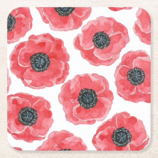 ポピーの水色 スクエアペーパーコースター (正面)