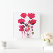 ポピーの水色 スクエア壁時計 (ホーム)